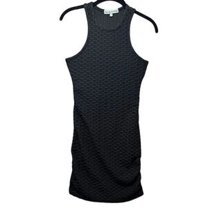 Almost Famous Bodycon Dress Ruched Textured Racerback Mini Dress Black Texture M
